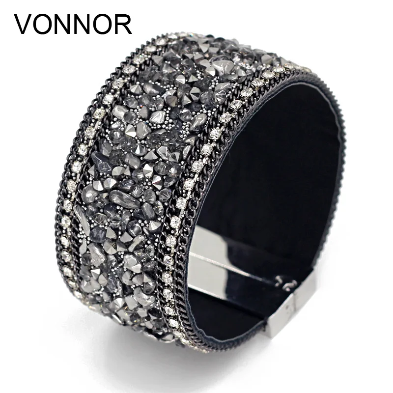 Мужской кожаный браслет VONNOR браслеты с камнями аксессуары для женщин и мужчин
