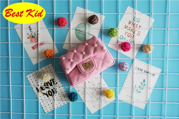 Pink DHL! BestKid стильные сумки-мессенджеры с бусинами для маленьких девочек, маленький кошелек, детская брендовая сумка SMT049D - Цвет: Pink