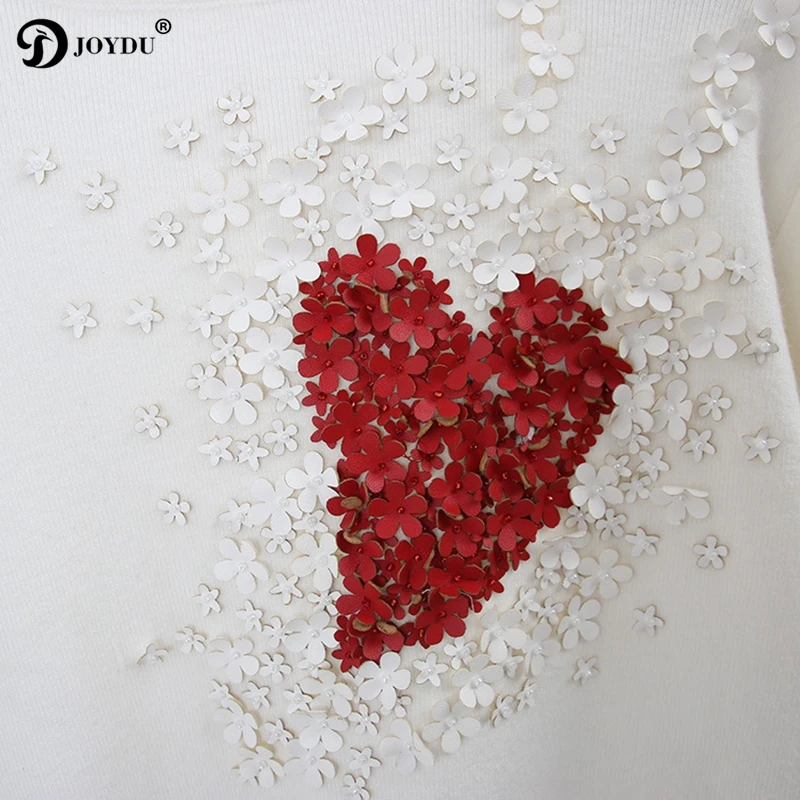 JOYDU Runway Design Sweater Women 2018 Long Sleeve Knit Pullover Heart Pattern Flower Beading Novelty Casual Jumper pull femme | Женская