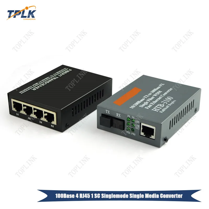 1 пара HTB3100 волоконно оптический медиаконвертер + 4 порта RJ45 100 база SC одномодовый