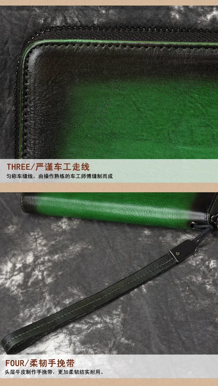 Genuine Leather Wrist Long Wallet ID/Credit Cards Multi-Capacity Retro Leisure High Quality Real Cowhide Women Clutch Handy Purs