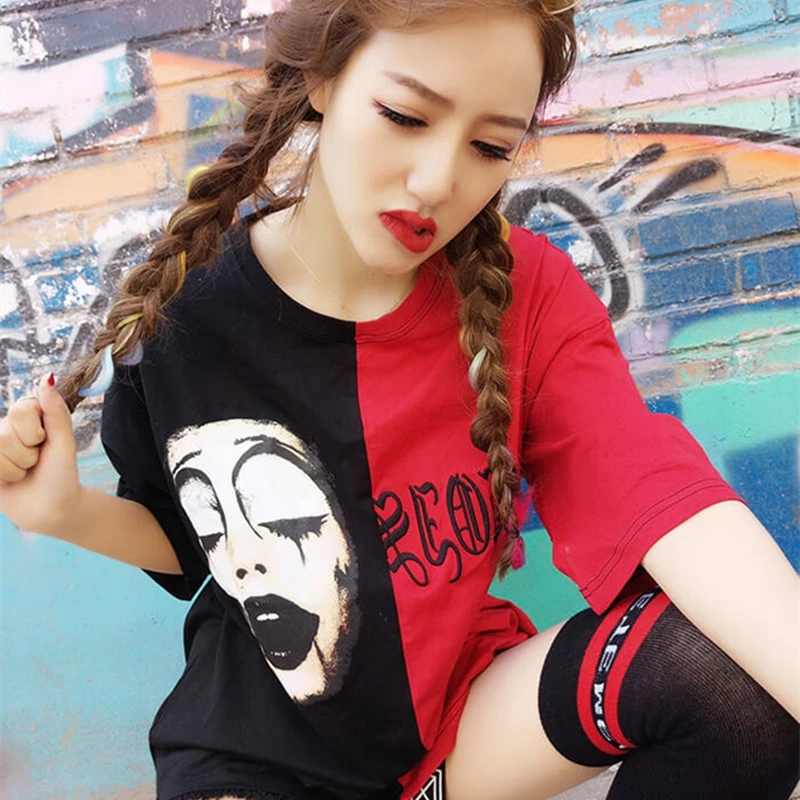 Summer Women Hip-Hop Short T-Shirts 2018 New Embroidery Patchwork Harajuku Tshirts Female Casual O-Neck Cotton Tees ZX83 | Женская