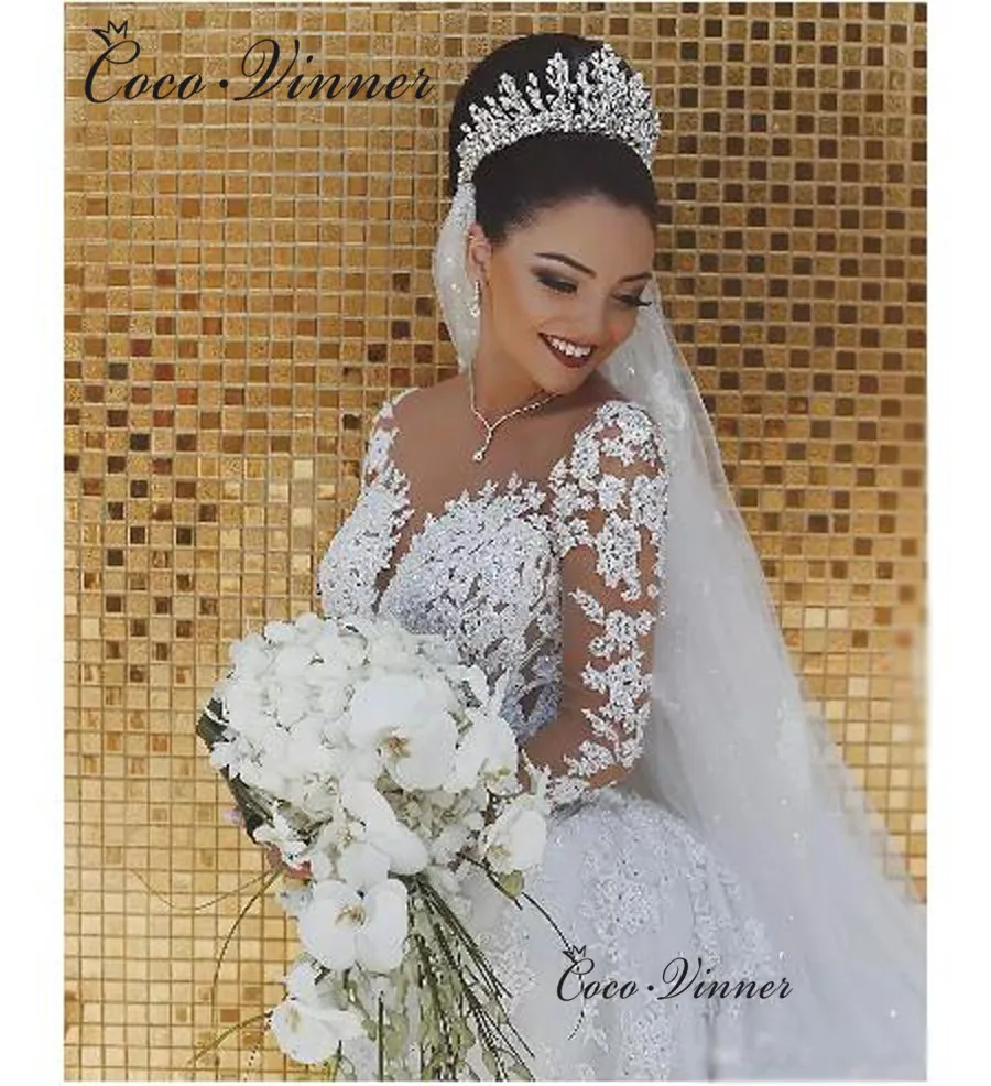 

Sheer Neck Quality Dubai Wedding Dress Brial Gown Long Sleeve Illusion Embroidery Beaded Lace Mermaid Wedding Dresses W0462
