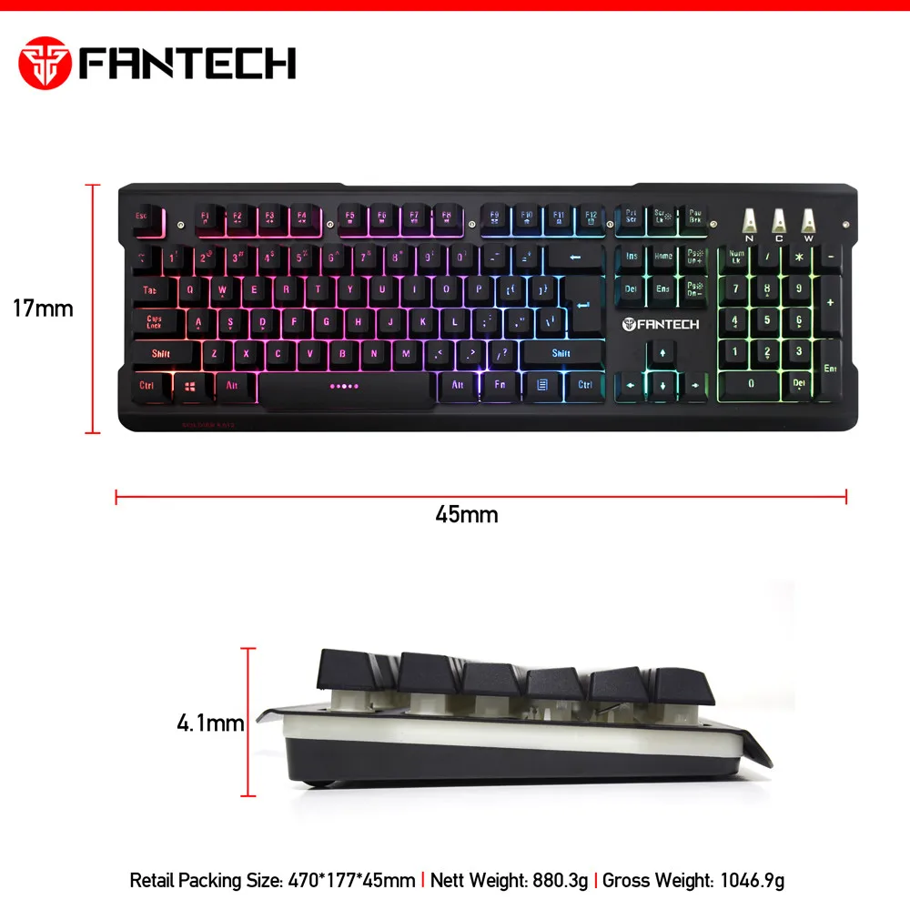 Профессиональная Проводная клавиатура FANTECH K612 9 цветов с подсветкой