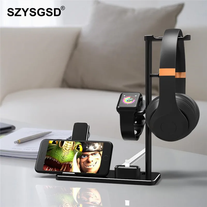 Алюминиевый держатель для наушников зарядная док станция Apple Watch Series 3 2 1 iPhone X 8 Plus
