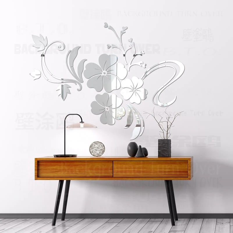 Горячая DIY Весна природа Гибискус Цветок зеркало декоративные настенные стикеры домашний Декор 3d настенные украшения комнаты наклейки Фреска R076