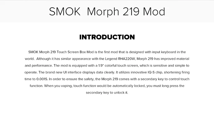 Smok Morph 219 мод 219 Вт TC бокс мод 0,001 s Скорость Стрельбы нет 18650 батарея подходит 6 мл TF2019 Танк против X-Priv мод