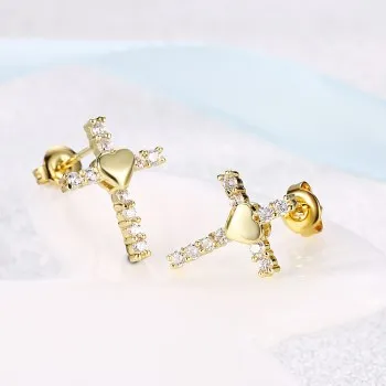 Модные золотые Цвет AAA кубического циркония Крест Серьги-гвоздики Интимные