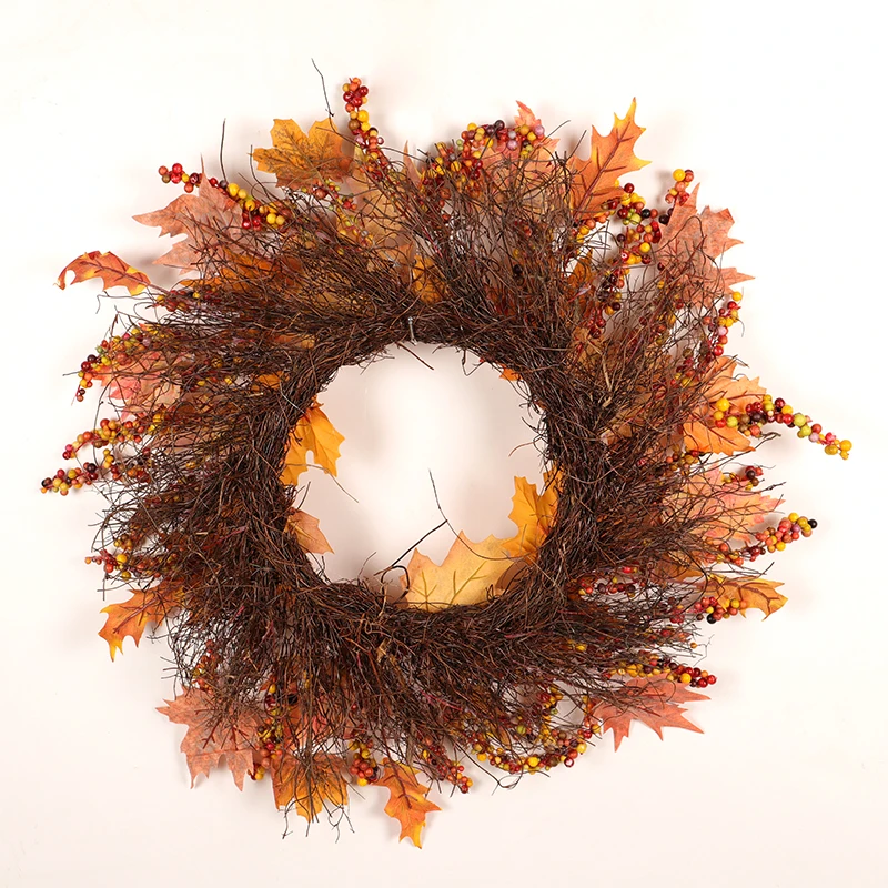 HOYVJOY Berry Maple Leaf FalWreath For Christmas Decoration Artifical Garland 45cm Decor Hand On The Wall Table High Quality | Дом и сад