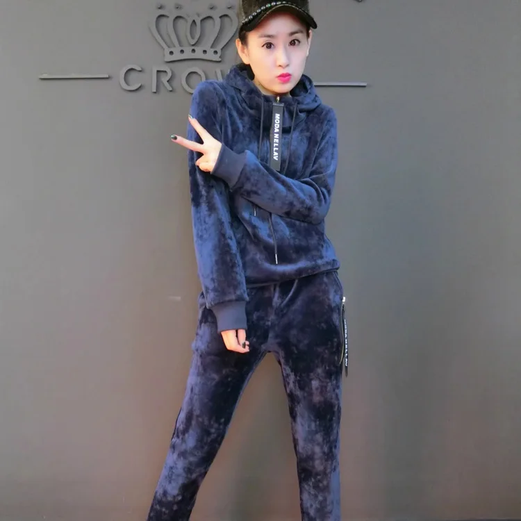 Свободные спортивные комплект Для женщин замшевые из двух частей Утепленная