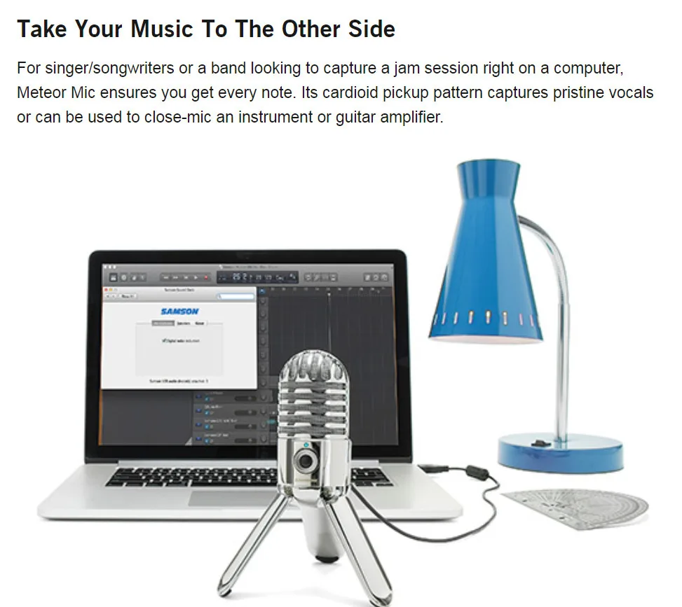 Профессиональный Samson Meteor Mic USB кардиоидный Студийный микрофон с 3 откидывающимися