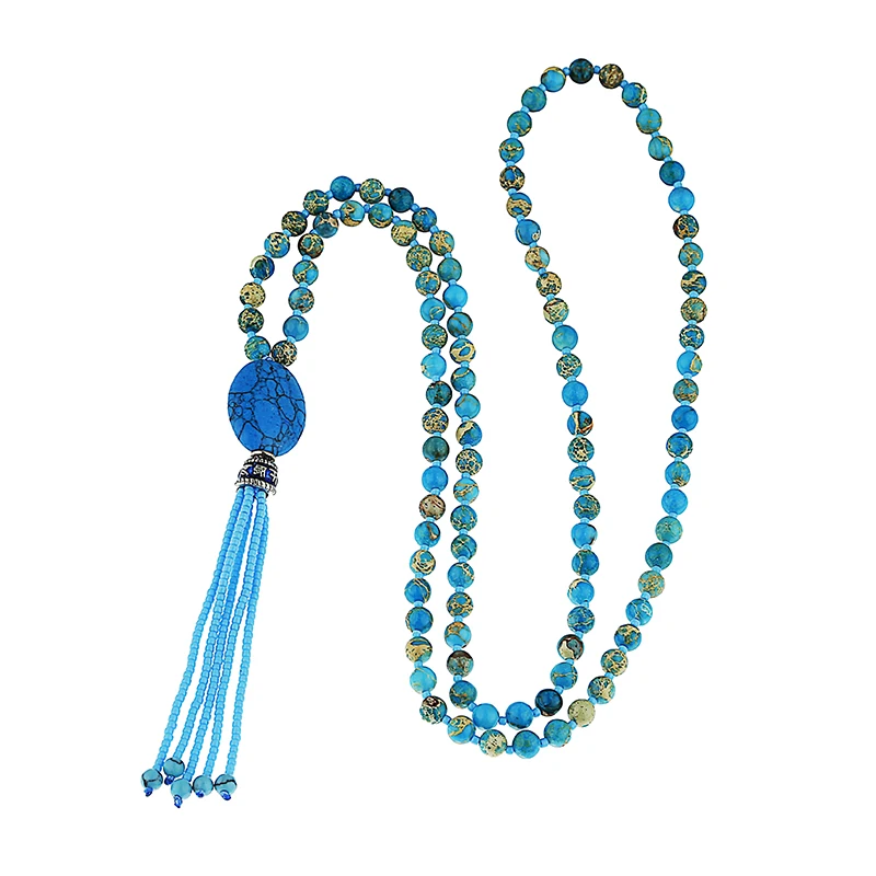 Exclusive Top Quality emperor Stones with seeds Tassel Necklace Luxury Handmade Beaded Women Bohemia | Украшения и аксессуары