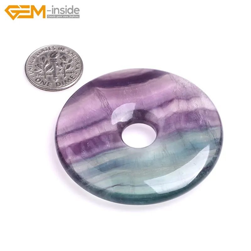Один кусок натуральный Гладкий Многоцветный Радужный флюорит круг пончики