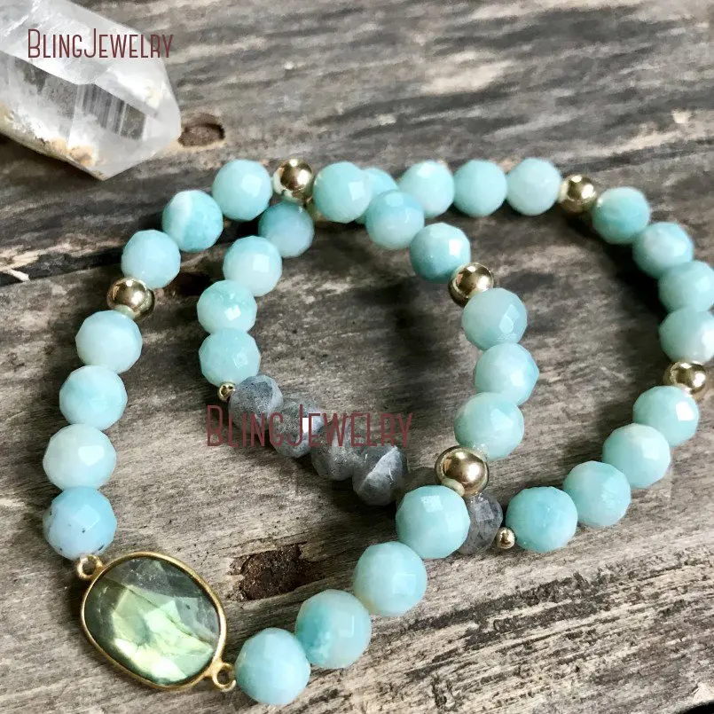 Граненый Амазонит Набор браслетов с бусинами Лабрадорит соединитель браслет
