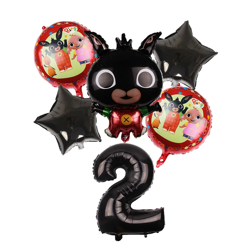black 6 шт./лот 73*50 см мультфильм Bing Bunny 32 дюймов номер фольги воздушный шар кролик шары День рождения украшения Детские шары globos - Цвет: black