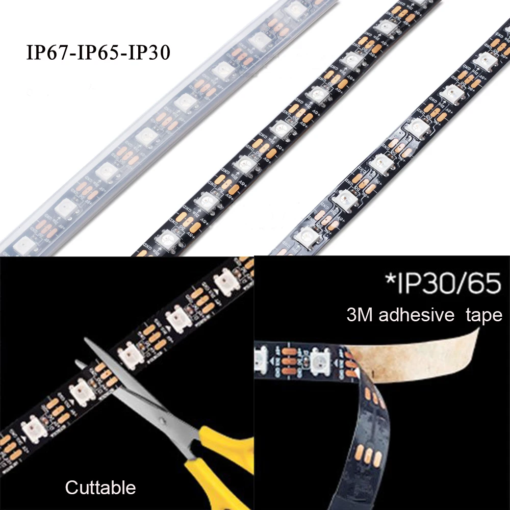 1 м и формирующая листы для кровли 4 м 5 м WS2812B WS2812 светодиодные полосы индивидуально адресуемых Smart цветных(RGB) светодиодных лент черный/белый печатных плат Водонепроницаемый IP30/65/67 DC5V