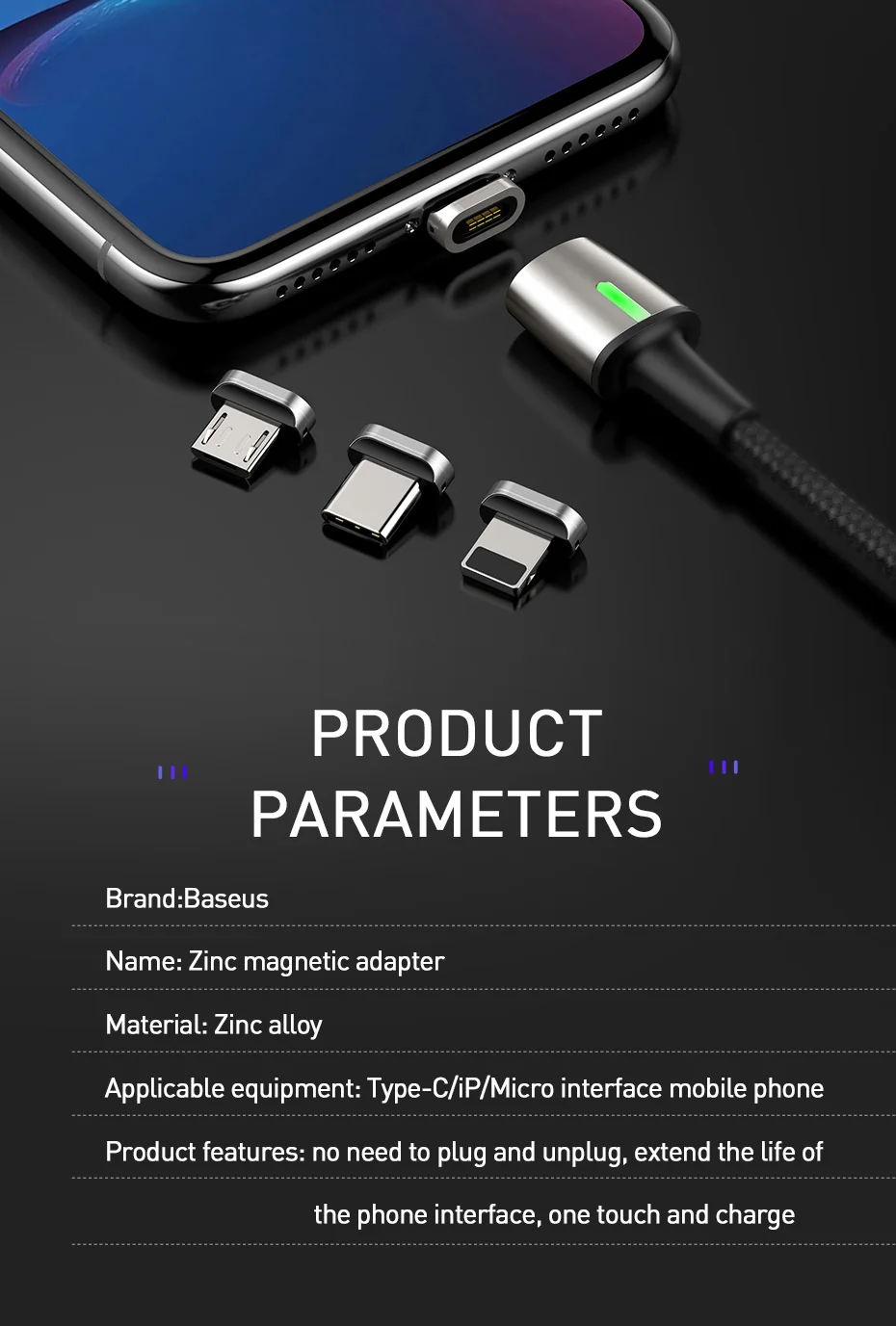 Baseus Магнитный кабель Micro USB для быстрой зарядки iPhone samsung, Магнитный адаптер для зарядного устройства usb type C, кабели для мобильных телефонов