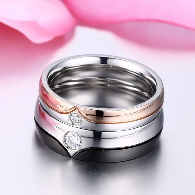 Romantic Wedding Couple Rings for Men Women Stainless Steel Stone Engagement Anniversary Lovers Ring VR307 | Украшения и