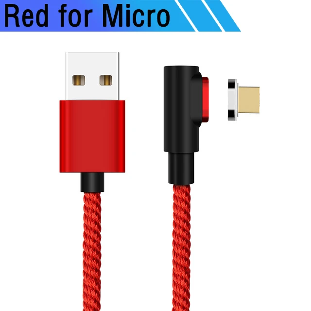 Red for Micro 2 м Магнитный usb type C зарядный кабель 90 градусов светодиодный Micro Usb кабель магнит для Nokia 9 Pureview Google Pixel 3A 4 lenovo Z6 Pro - Цвет: Red for Micro