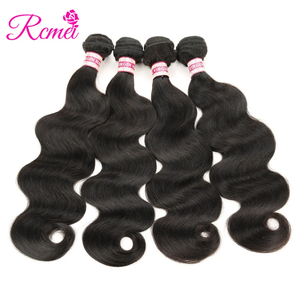 RCMEI Волосы Virgin Hair Weave Индийская волна Расширение 4 пучка Много Необработанный человеческий натуральный черный цвет на.