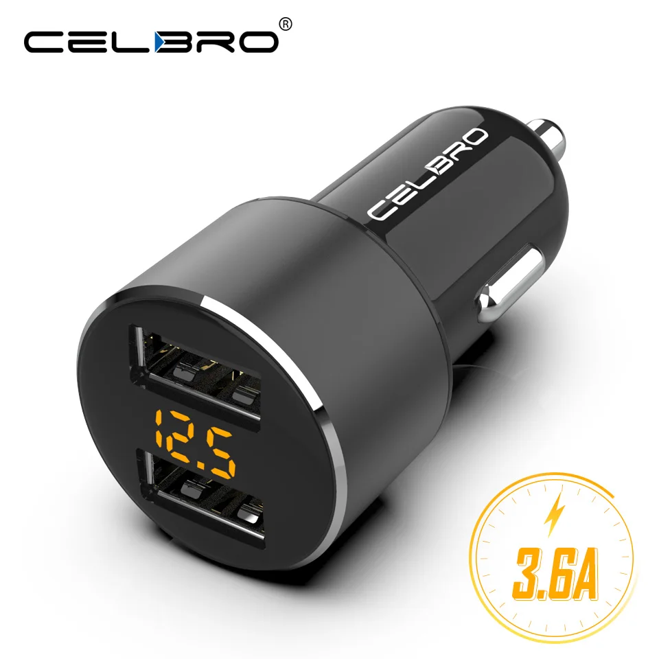 Обновленный двойной USB Автомобильное зарядное устройство для мобильного телефона 3.6A светодиодный дисплей автомобильное USB зарядное устройство для iPhone Xiaomi автомобильное зарядное устройство металлическое автомобильное зарядное устройство