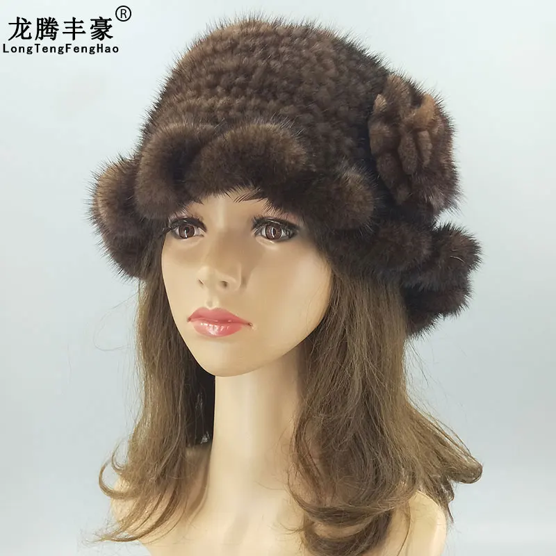 Mink Wool Knit Hat Hats Women'S Hats Authentic Fur Princess Hats Natural Fur Russian Hats Elastic Winter Warm Women'S Hats