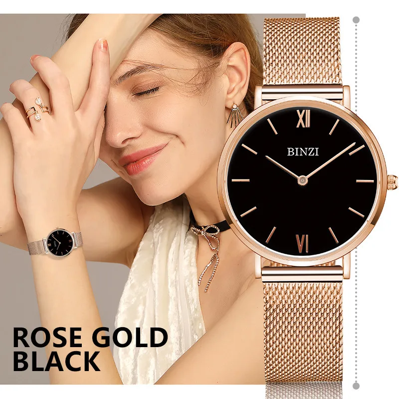 BINZI модные женские часы роскошное платье кварцевые золотые Montre Femme 2018 Стальные