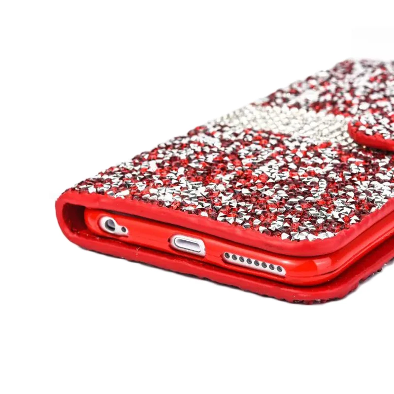 Роскошные Украшенные стразами Флип кожаный чехол для iPhone 7 6 S Plus diamond Блеск ТПУ s