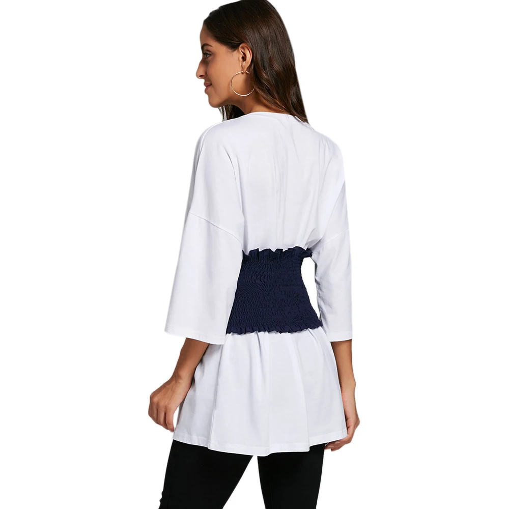 VESTLINDA корсет пояс Падение плеча Туника Футболка для женщин 2017 Осень Повседневная