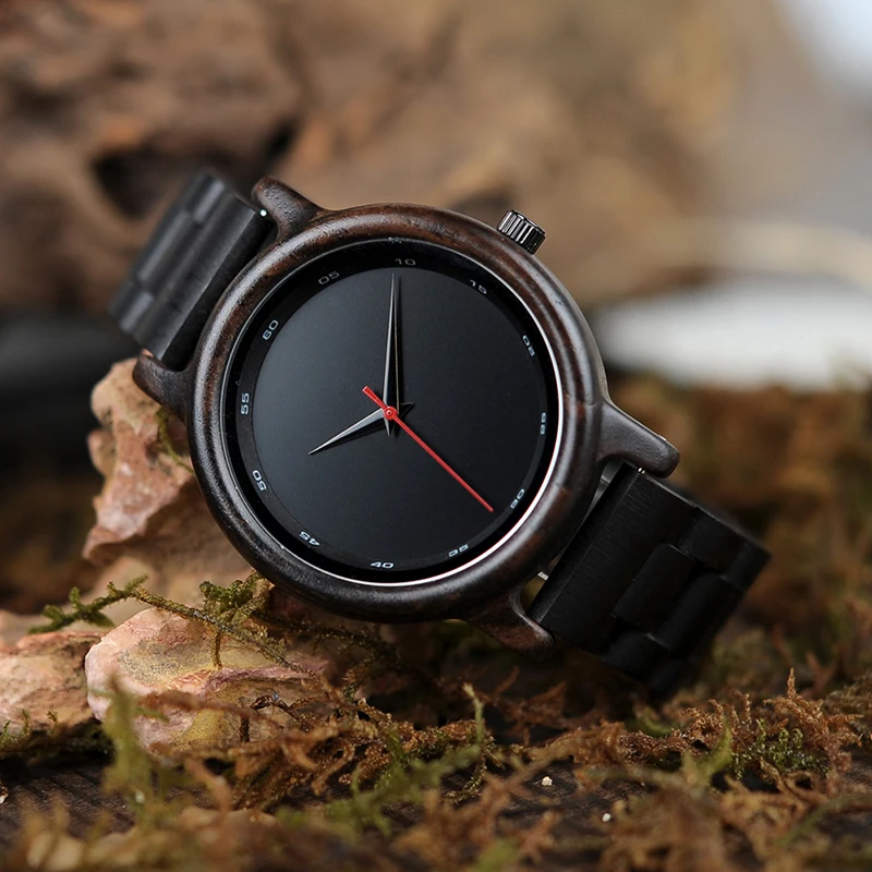 BOBO BIRD V-P10 часы для мужчин натуральный черный деревянный черное дерево кварцевые модные наручные часы с красной секундной стрелкой
