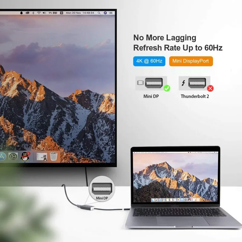 Адаптер USB C Mini DisplayPort 4K @ 60 Гц Type DP (не адаптер Thunderbolt) MacBook Pro 2017/2018 Chromebook Pixel|Кабели VGA|