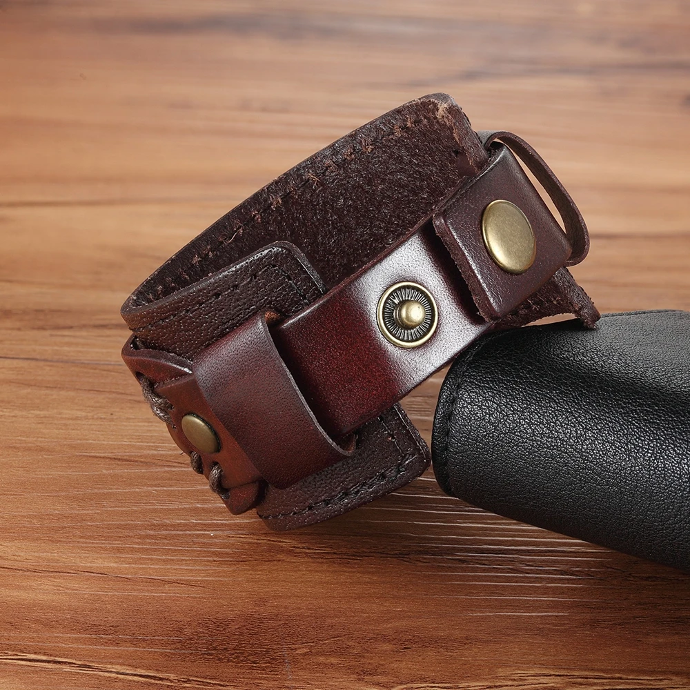 Браслет TYO из искусственной кожи с двойными застежками черный и коричневый 18-20 см