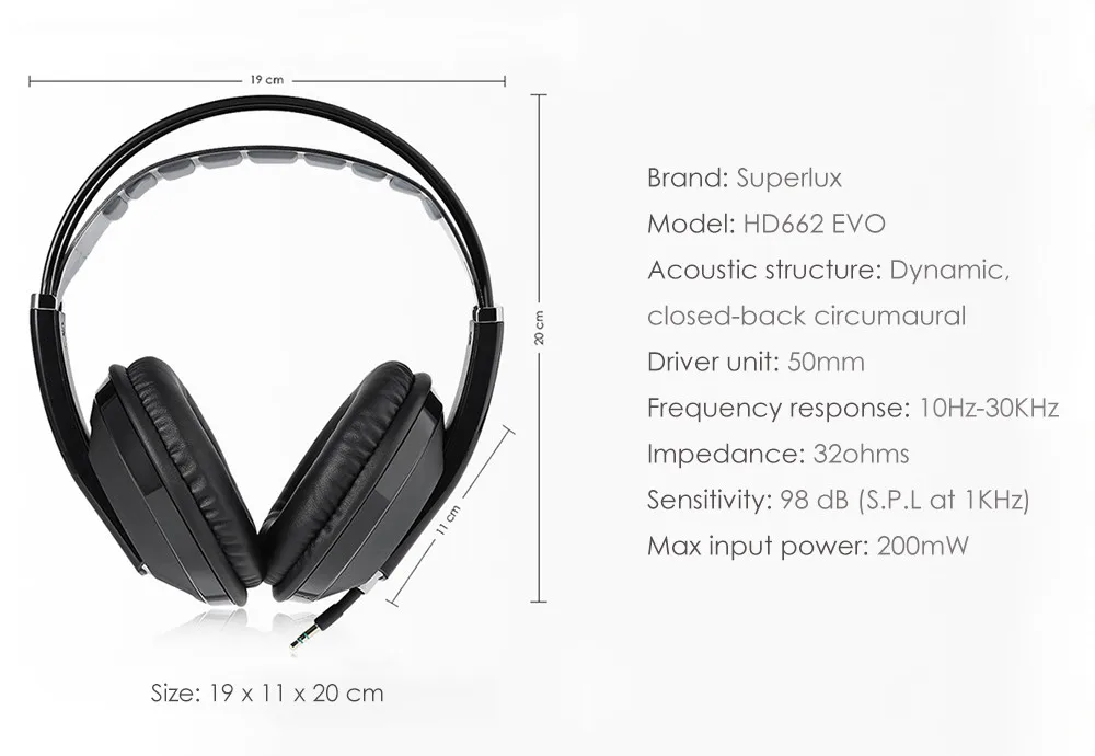 Superlux HD662 EVO Закрытая задняя гарнитура для мониторинга Игровые наушники со