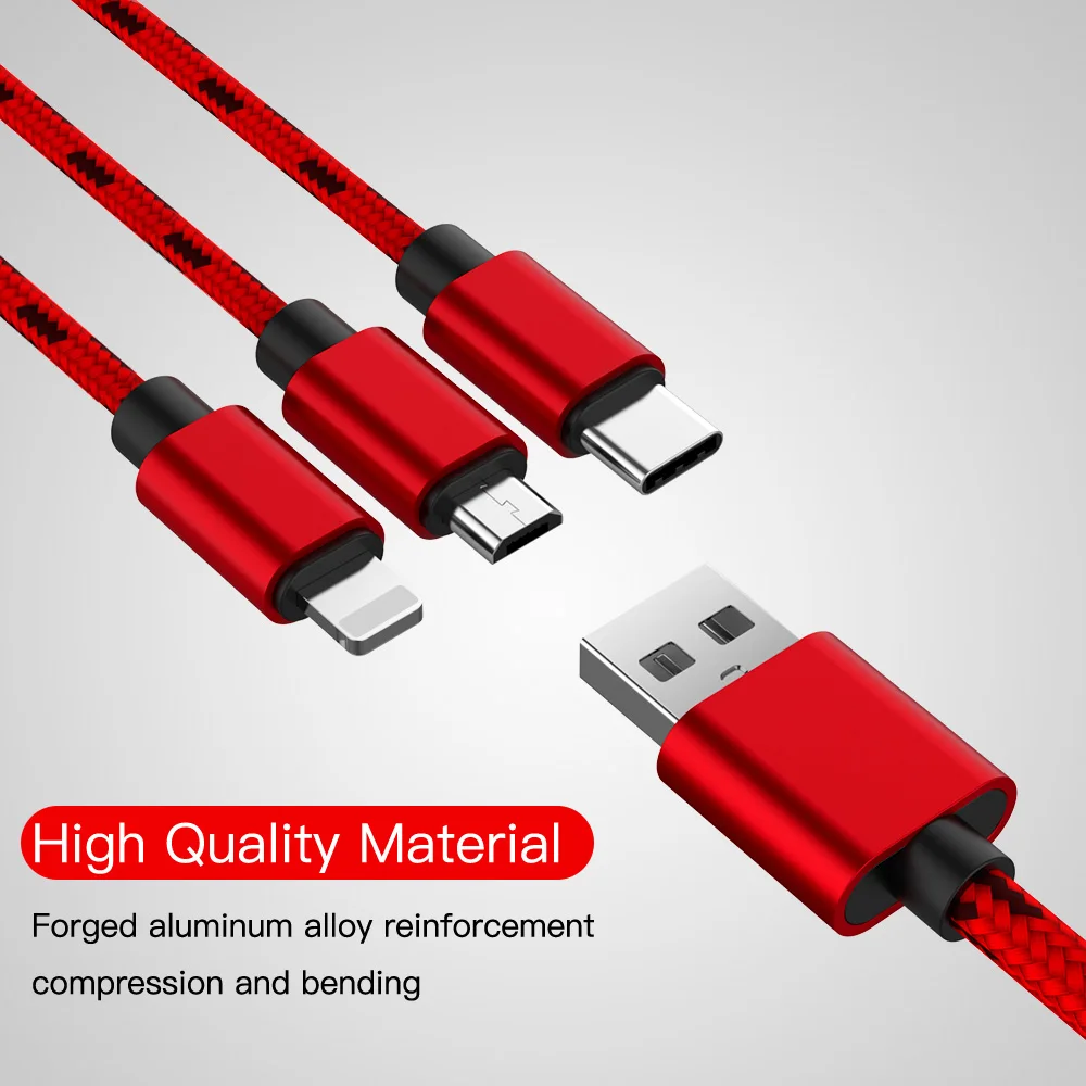 Зарядный кабель 3 в 1 для iPhone X Max XR 8 7 6 s Plus Micro USB Type C Samsung S9 S8 Huawei Xiaomi Зарядные кабели |