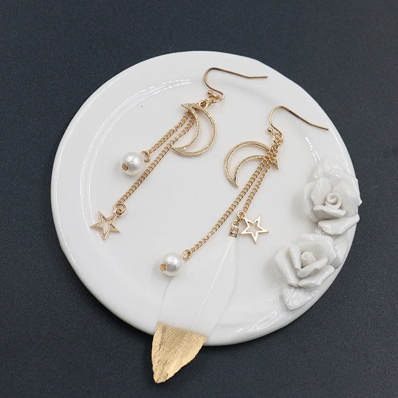 Trendy feather Dangling earrings For Women Moon Star asymmetrical vintage Drop Jewelry aretes de mujer modernos 2019 | Украшения и