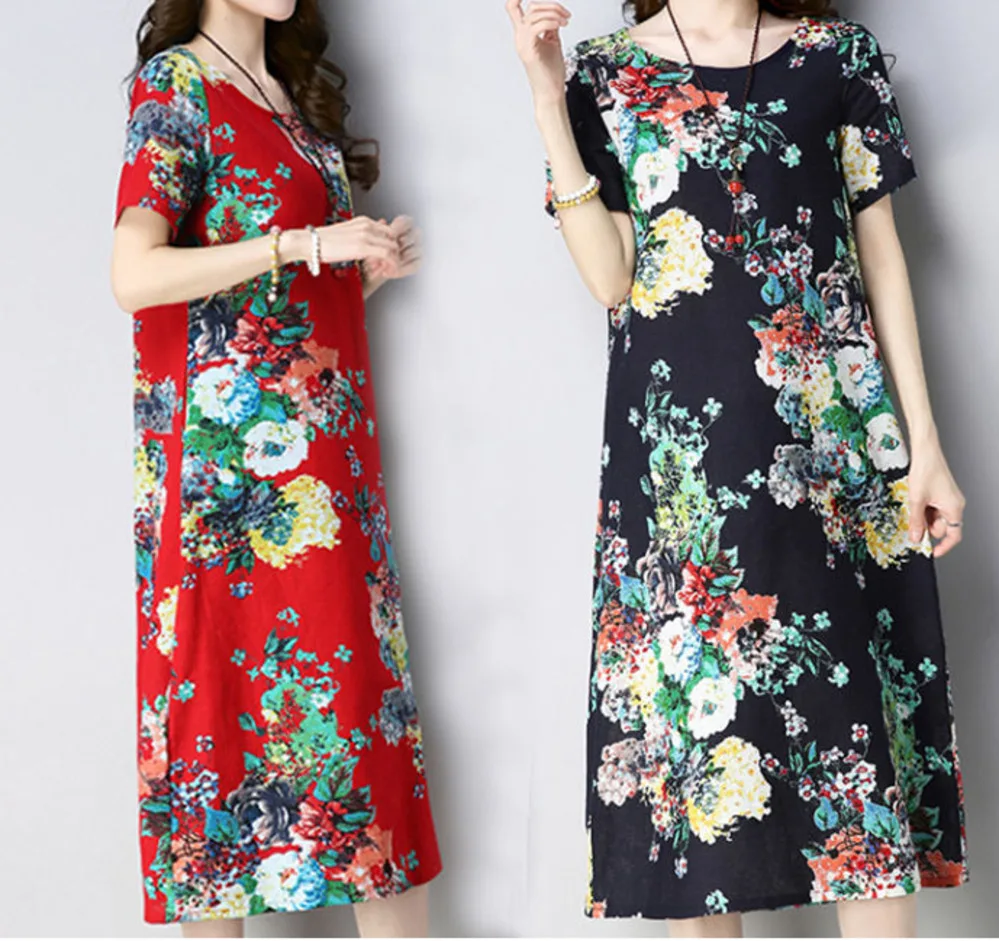Женское платье с коротким рукавом Повседневное миди цветочным принтом пляжное