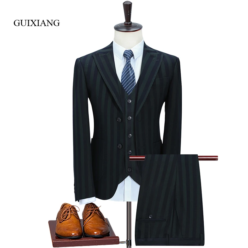 

2017 new arrival style men's high-end boutique suit high quality business casual stripe men three pieces suits large size S-5XL