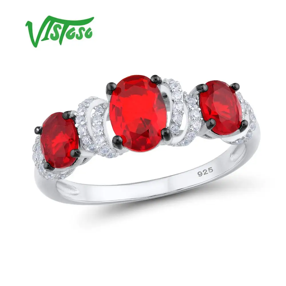 VISTOSO 925 пробы серебряные кольца для женщин Красный Кристалл круглый белый