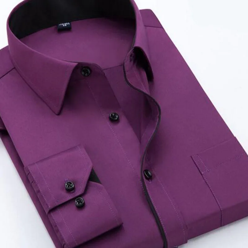 Модные мужские Длинные рукава саржевое платье Формальные рубашки Camisa тонкий