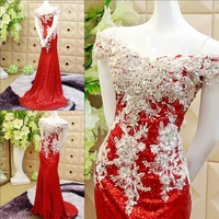 sparky red sequined evening party dresses 2017 off shoulder rhinestones mermaid prom dress special occasion formal gowns lace up