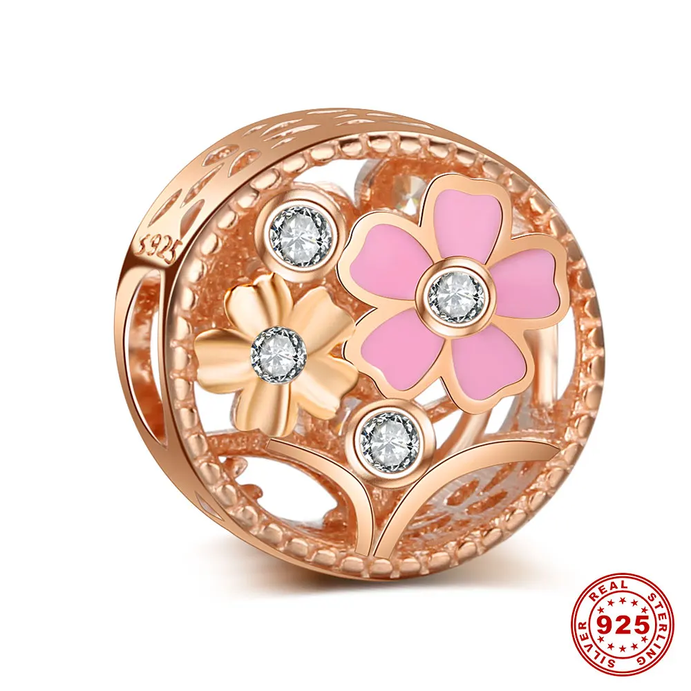 Серебро S925 пробы Клевер Шарм-бусины в виде цветка Vnistar оптом сердце цветок Сделай Сам 925 серебро Европейский бисер "талисман" - Цвет: S054R