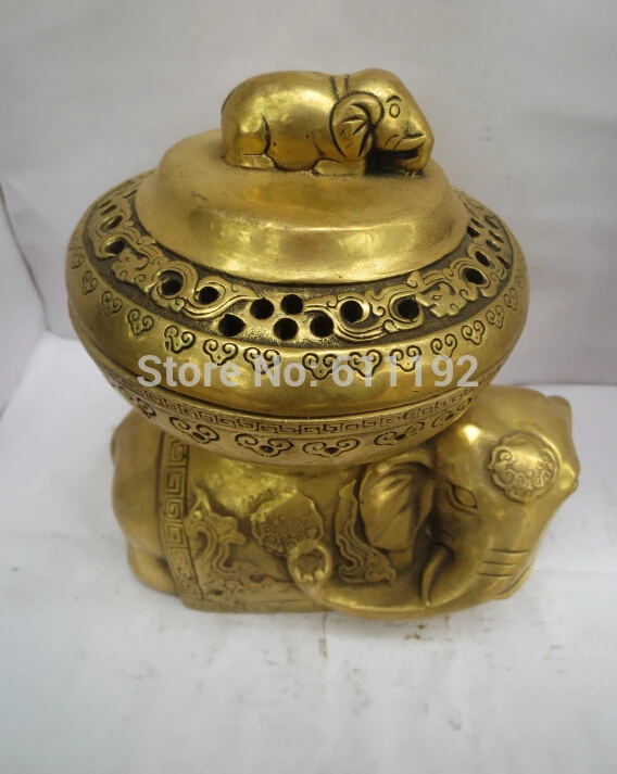 FengShui home decoration hand-carved brass Elephant sculpture Censer Incense burner Metal crafts |
