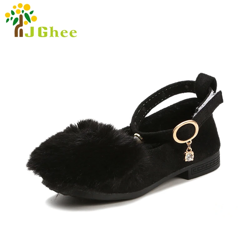 2019 Spring Autumn Winter Girls Shoes Princess Kids Flats Faux Fluffy Fur Children Cotton Ankle Strap Rhinestone | Детская одежда и