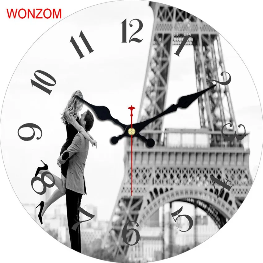 Современные большие настенные часы WONZOM с изображением Эйфелевой башни бесшумные
