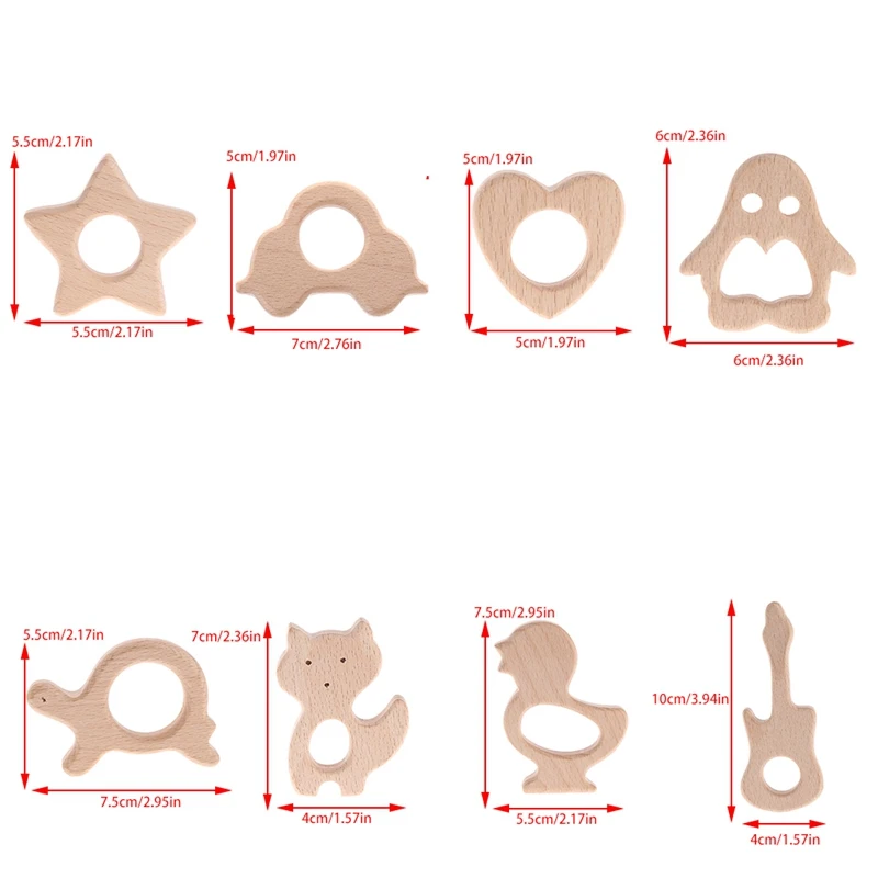 

Handmade Natural Wooden Animal Shape Baby Kids Teether Teething Toy Shower Gift