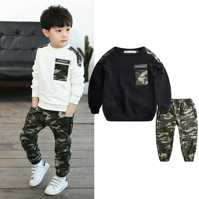 DIIMUU 2Pcs Kids Clothing Boys Casual Sports Tracksuit Children Clothes Long Sleeve T-Shirts Camouflage Pants For Boy 5-10 Years |