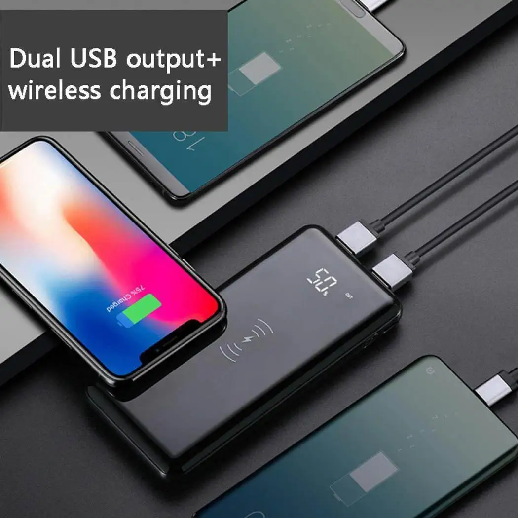 Беспроводной внешний аккумулятор 20000 мАч зарядное устройство USB портативное |