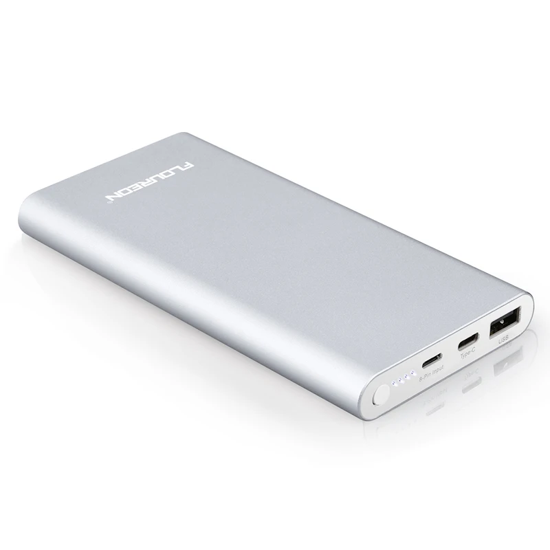 Silver Floureon power Bank 12000 мАч 2GN-C 3A выход Dual usb type C освещение внешнее зарядное устройство для iPhone X iPad смартфонов - Цвет: Silver