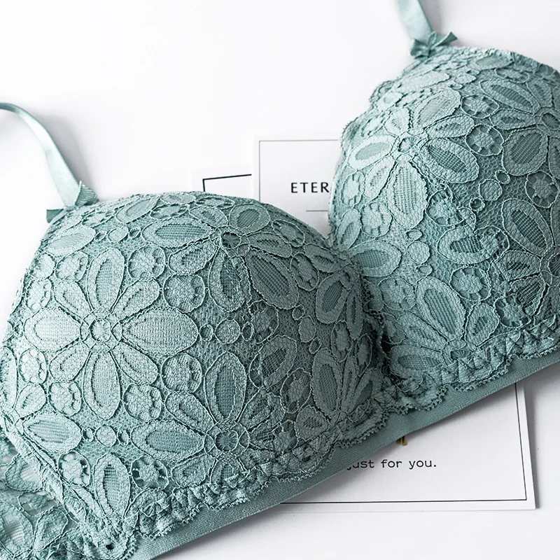 

JYF Europe New Sexy Women Underwear Gather Together Bra Set Embroidery Floral Two-row Lace Bra Brief Sets French Brand Lingerie
