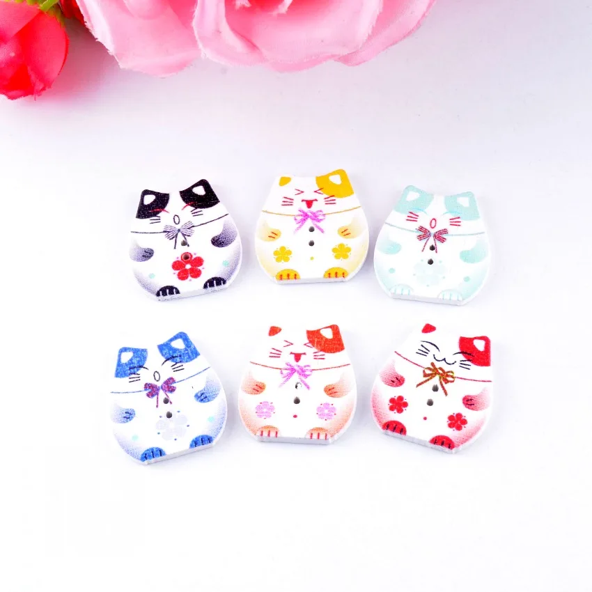 Бесплатная доставка 30 шт Смешанные 2 отверстия животные шаблон мультфильм Дерево